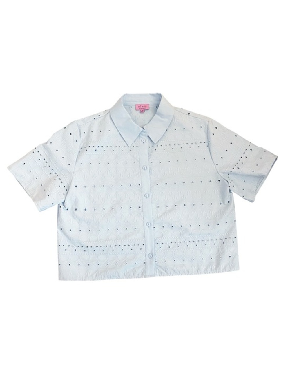 Mi Ami for Francesca’s Light Blue Eyelet Button-Front Crop Shirt Size Medium